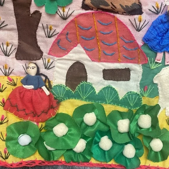 VTG Peruvian Arpillera 3D folk art applique embroidery wall art - Picture 5 of 16